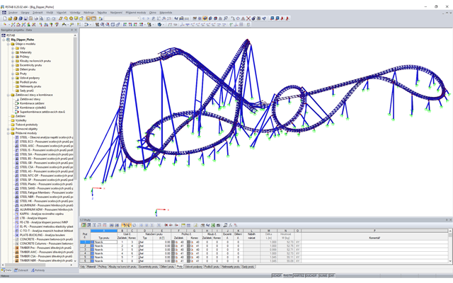 Model horské dráhy Big Dipper Coaster „Dynamite“ v programu RSTAB (© Weiß Beratende Ingenieure)