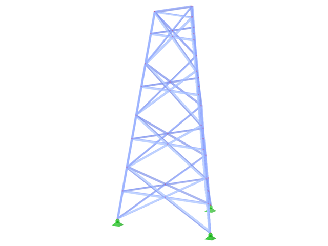 ID modelu 2338 | TST036 | Příhradový stožár | Trojúhelníkový půdorys | X-diagonály (přímé) a diagonály