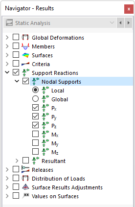 Selecting Nodal Support Results in Navigator