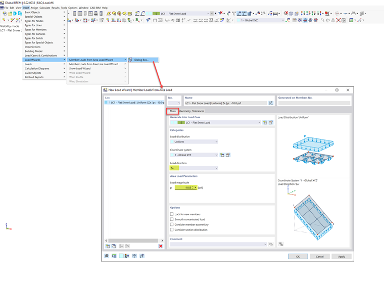 FAQ 005321 | How do I apply load on non coplanar structures in RFEM 6?
