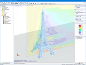 Vetores de velocidade dos fluxos de vento no modelo da Torre Eiffel no RWIND