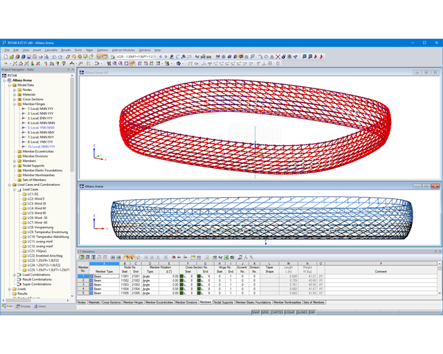 3D модель балочной конструкции Allianz Arena в программе RSTAB (© IPL GmbH)