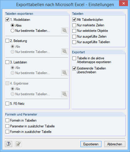 Export specifikací pro MS Excel