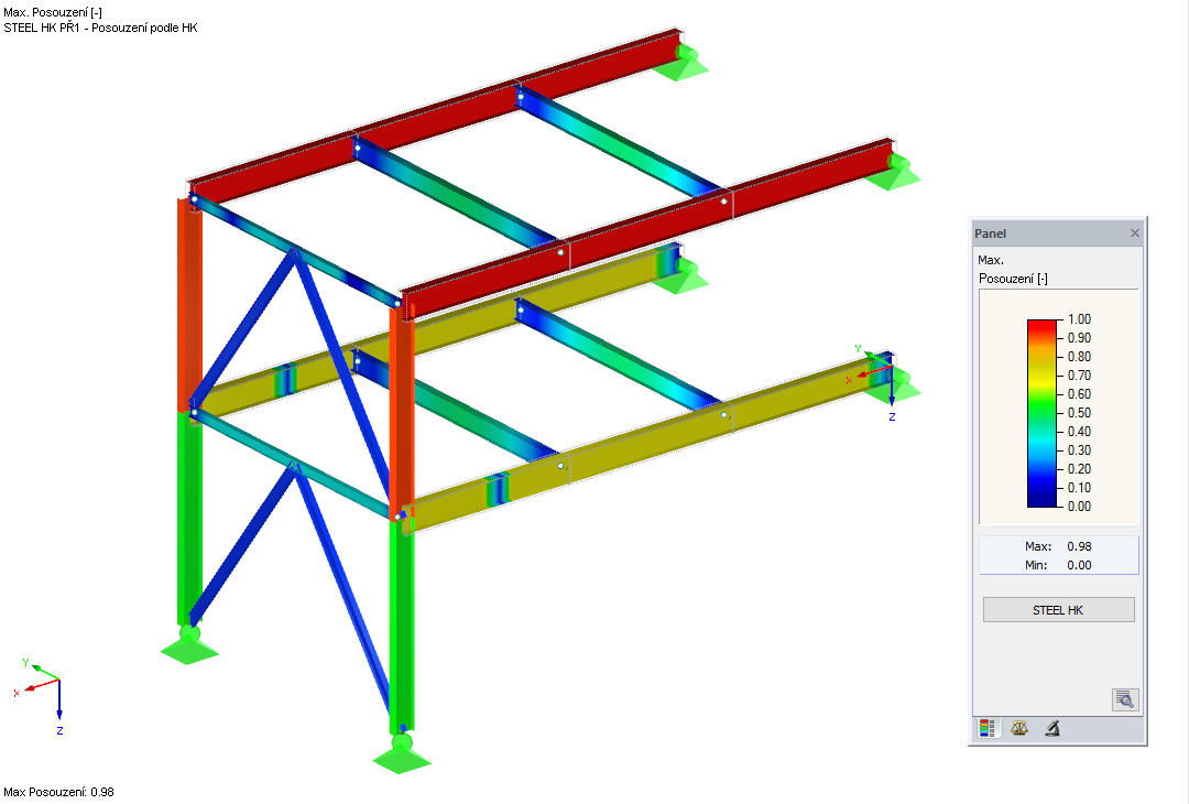 Posouzení Výsledky z programu STEEL HK v 3D renderování