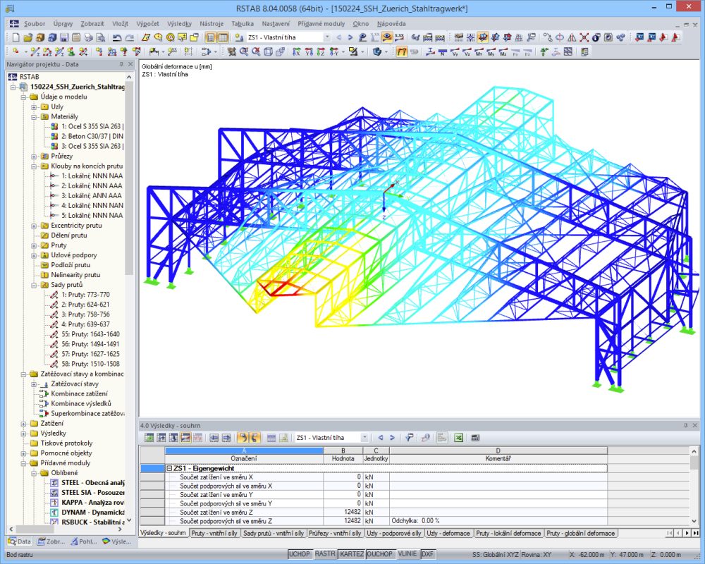 Protihlukový hangár na letišti v Curychu | Navrženo v programu RSTAB společností WTM Engineers GmbH, Hamburg, Německo www.wtm-engineers.de