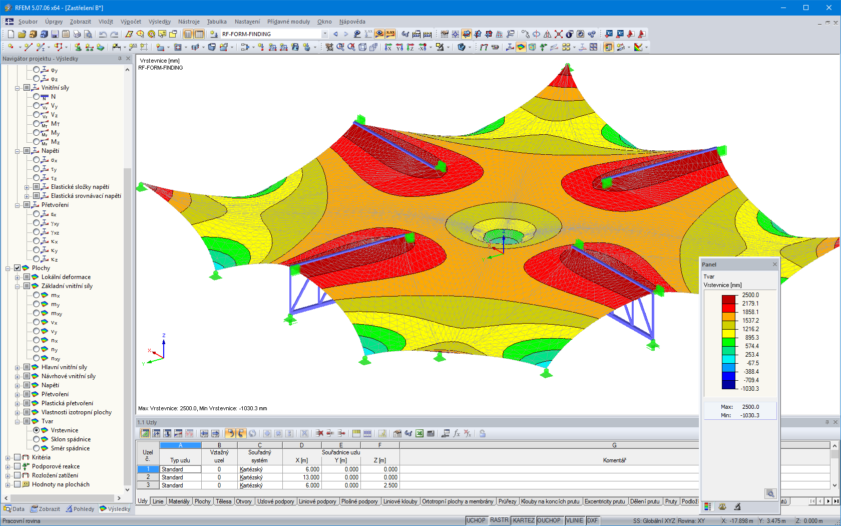 Form-finding pro membránovou a ocelovou konstrukci