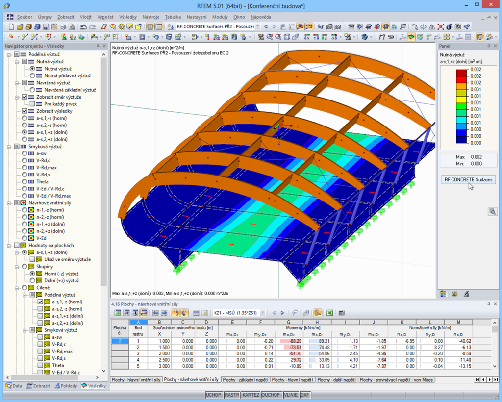 Nutná výztuž podle Eurokódu 2 v programu RFEM