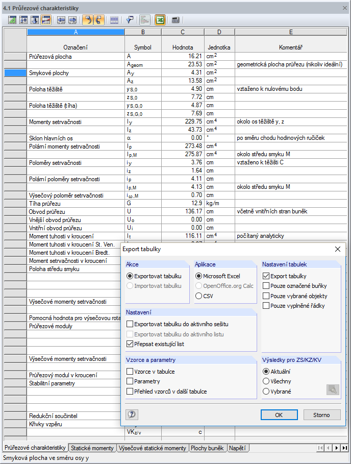 Export der Daten zu MS-Excel
