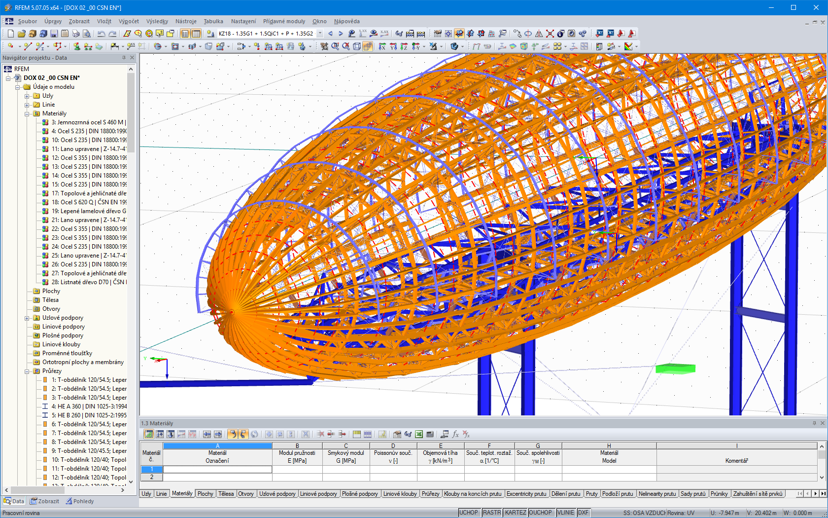 Pohled shora na konstrukci vzducholodi z oceli a dřeva