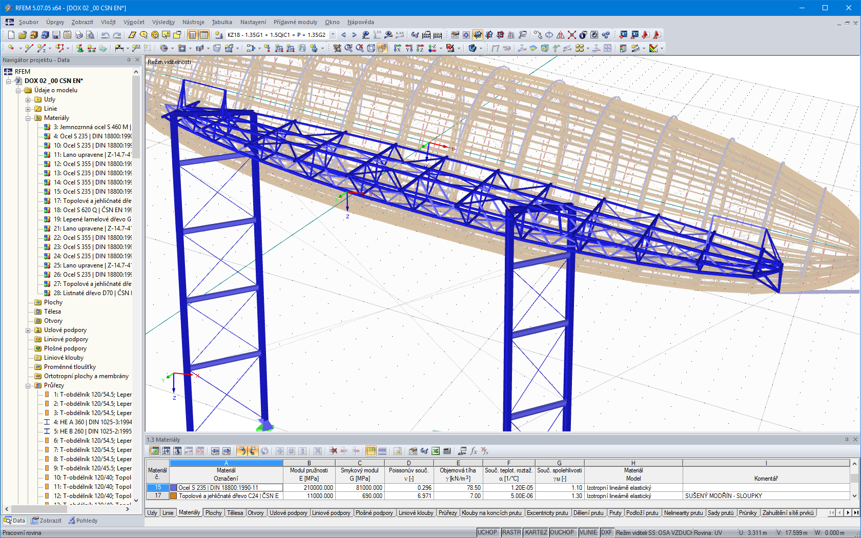 Ocelová nosná konstrukce vzducholodi s podpůrnými pilíři