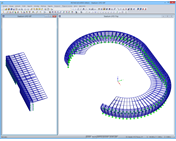 3D model VIP tribuny (vlevo) a hlavní části stadionu (vpravo) v programu RSTAB