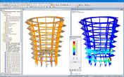 3D-model a tvary vybočení rozhledny v programu RSTAB (© WIEHAG GmbH)