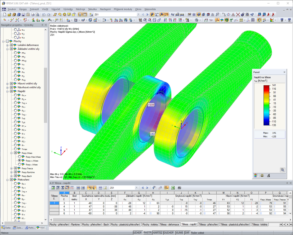 Posouzení napětí oceli u spoje prutu v tahu v programu RFEM