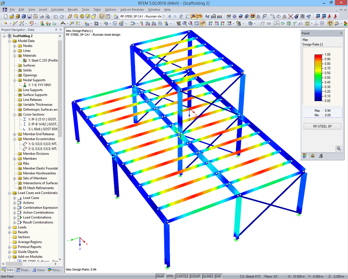 Bemessungsergebnisse von RF-STAHL SP im 3D-Rendering in RFEM