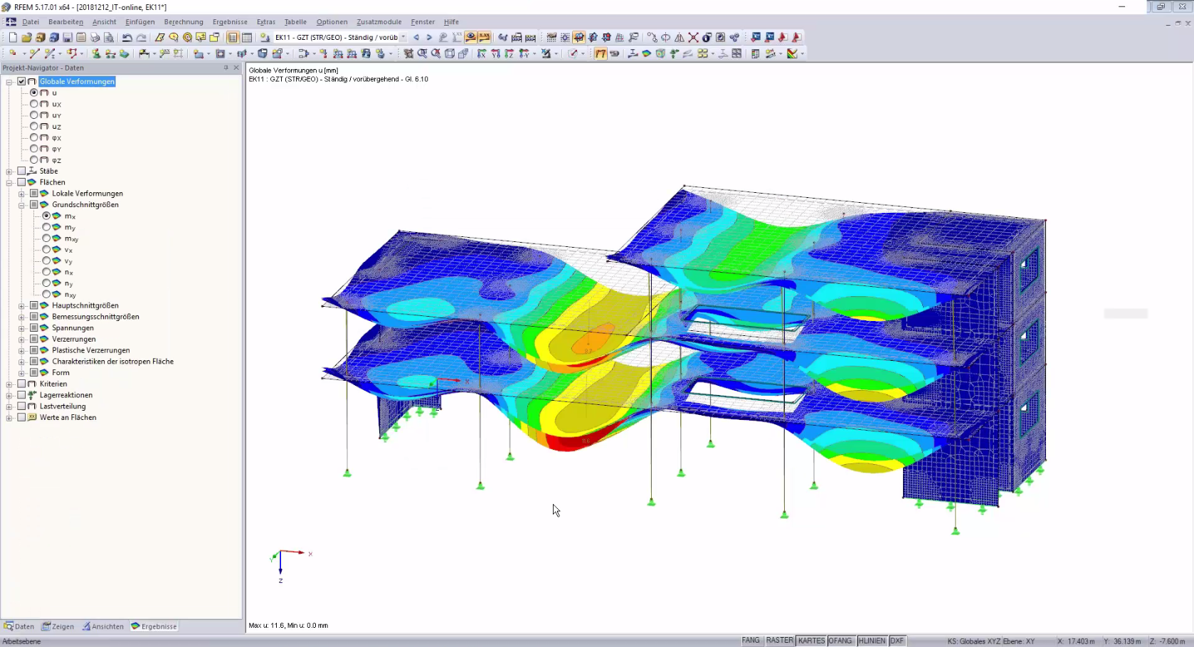 Verformungsbild einer Stahlbetonstruktur in RFEM