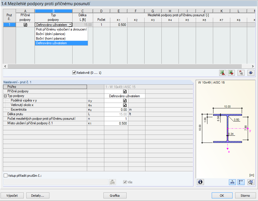 Definition von seitlichen Zwischenlagern in RF-/STAHL AISC
