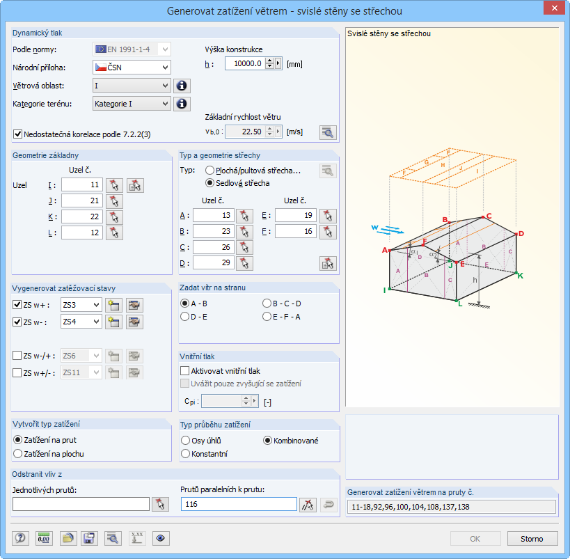 Windlast auf vertikale Wände mit Dach