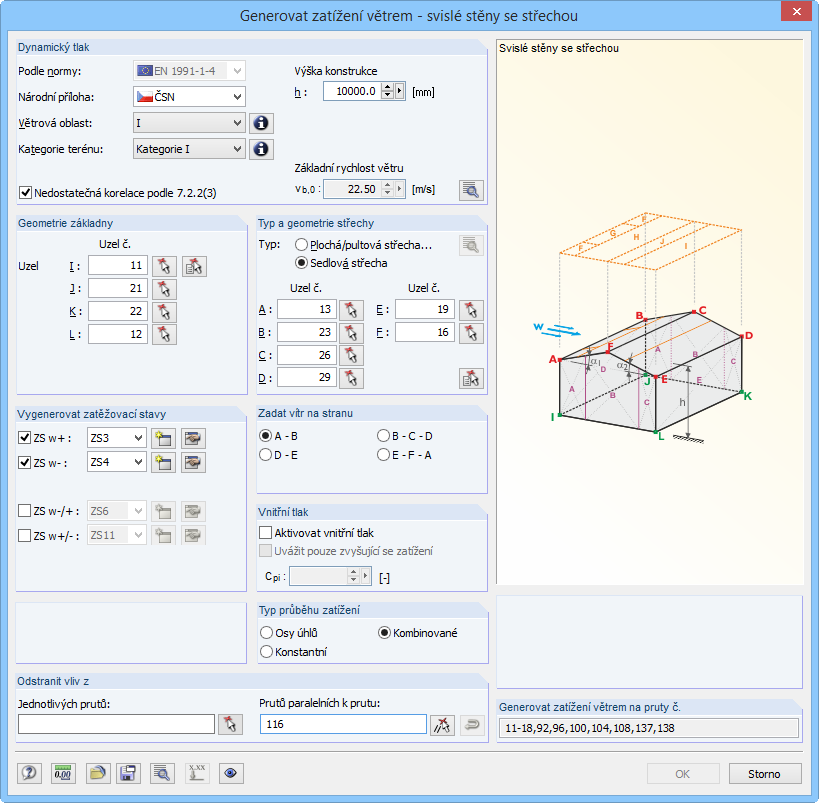 Windlast auf vertikale Wände mit Dach
