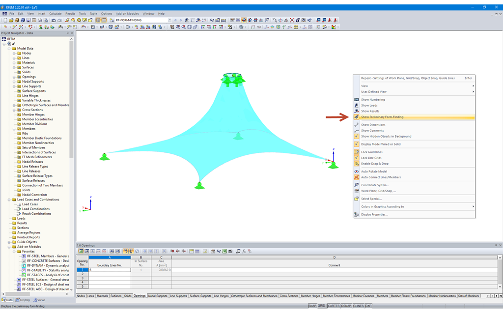 Funktion "Form anzeigen" im Kontextmenü