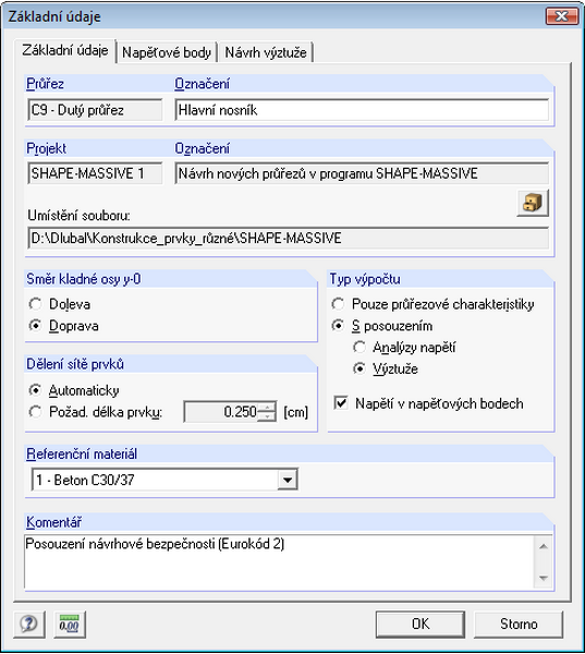 Querschnittswerte-Programm DICKQ | Eingabedialog "Basisangaben des Querschnitts"