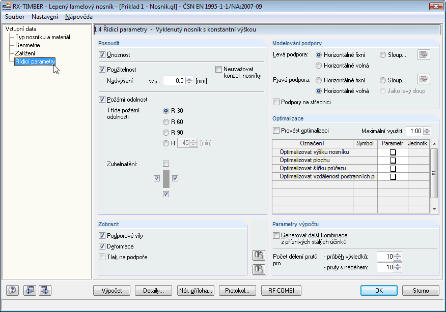 Eingabemaske 1.4 Steuerungsparameter
