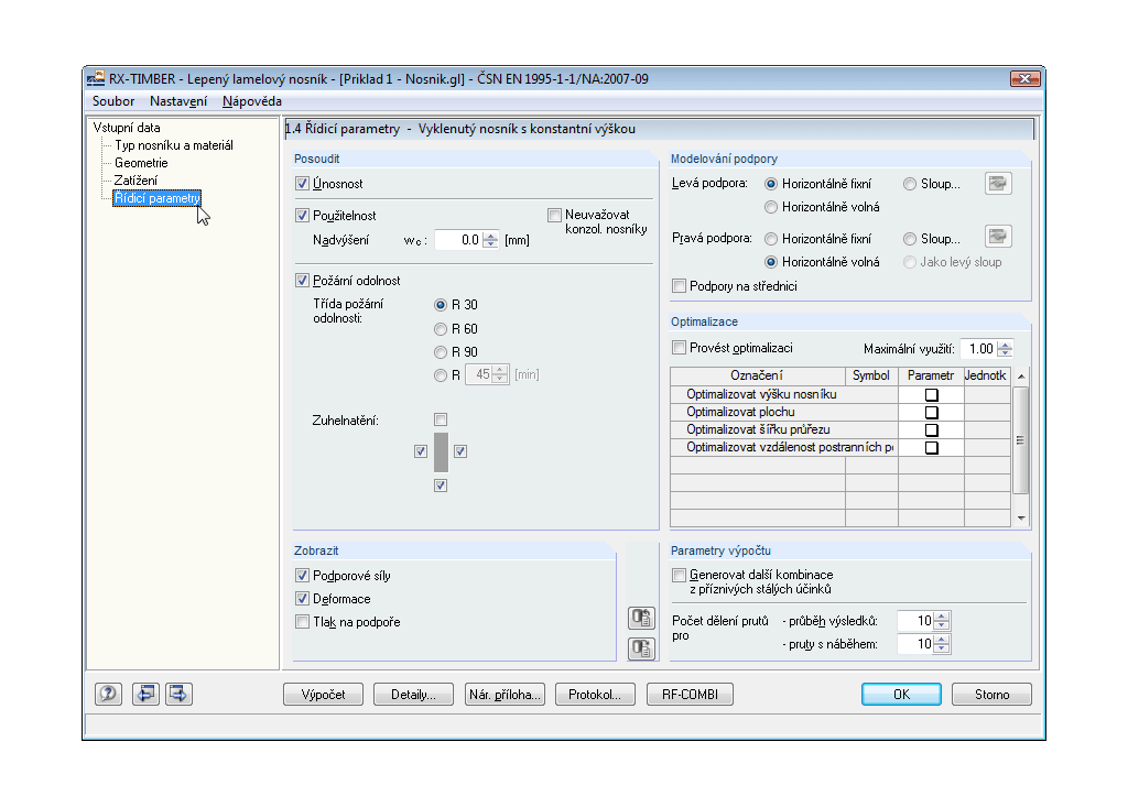 Eingabemaske 1.4 Steuerungsparameter