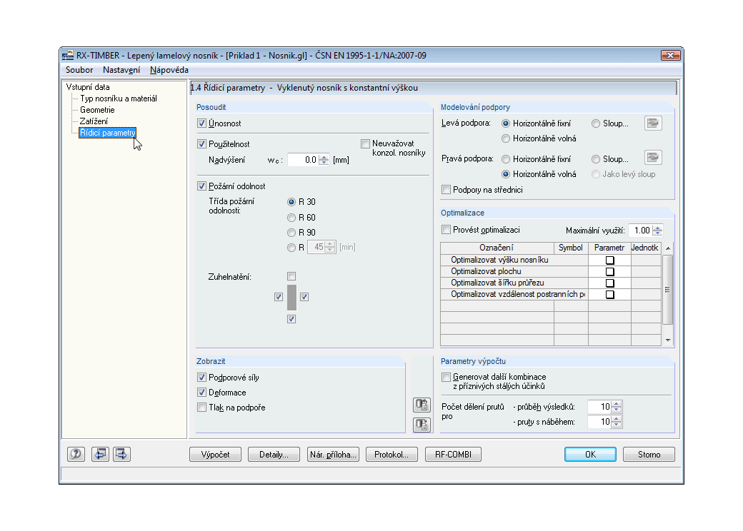 Eingabemaske 1.4 Steuerungsparameter