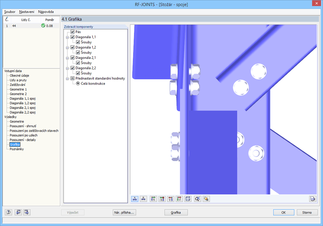 Vizualizace spoje v modulu RF -JOINTS Steel - Tower