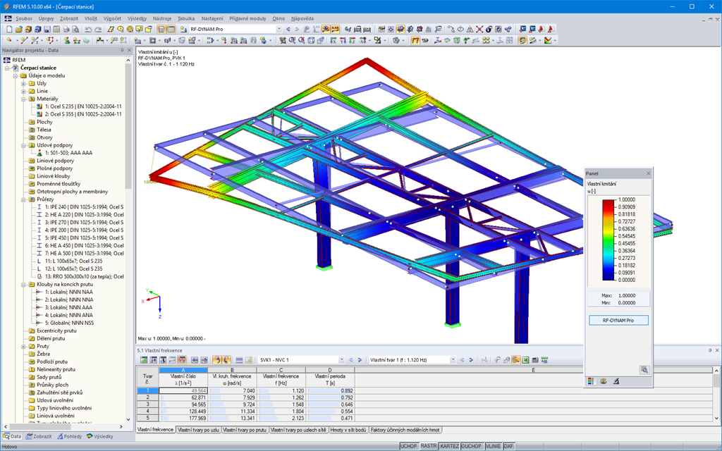 Grafické zobrazení výsledků vlastního kmitání v programu RFEM