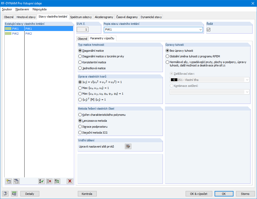 Berechnungsparameter für Eigenschwingungsfälle