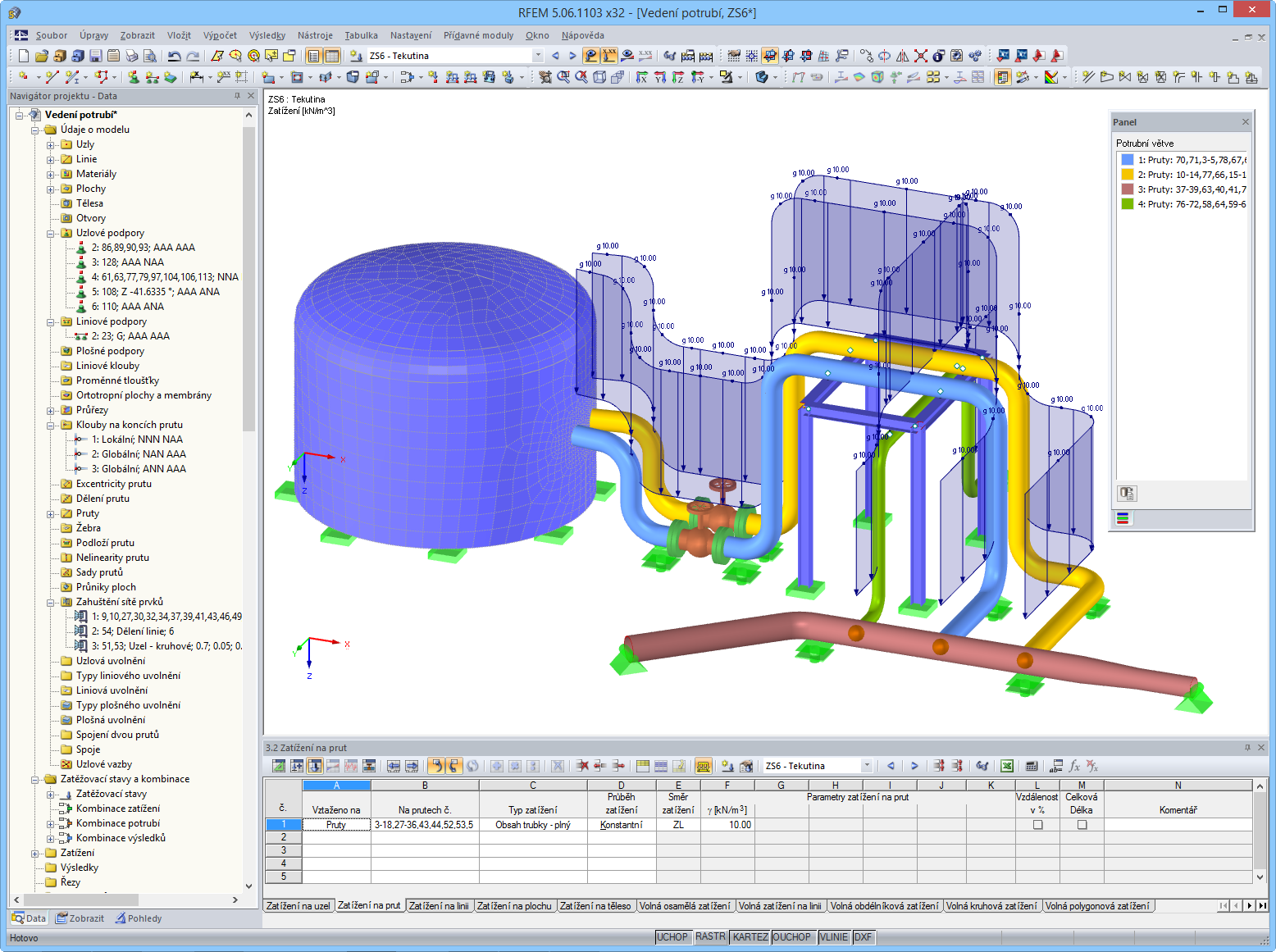 Zobrazení potrubí se zatížením v programu RFEM