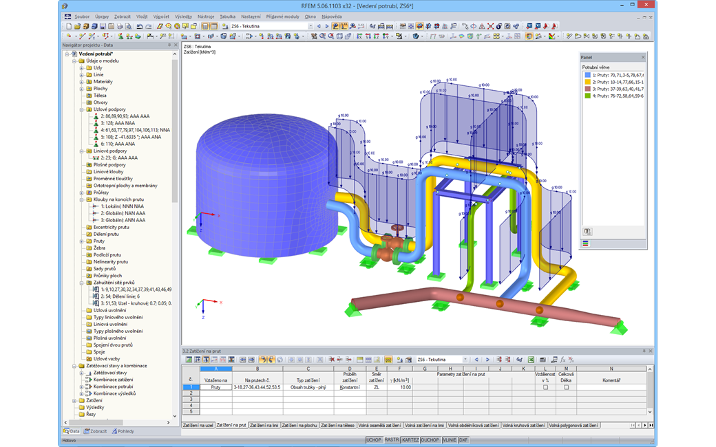 Zobrazení potrubí se zatížením v programu RFEM