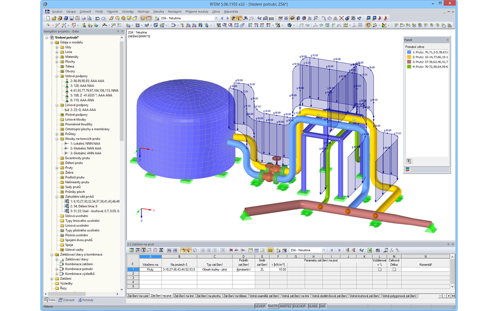Zobrazení potrubí se zatížením v programu RFEM
