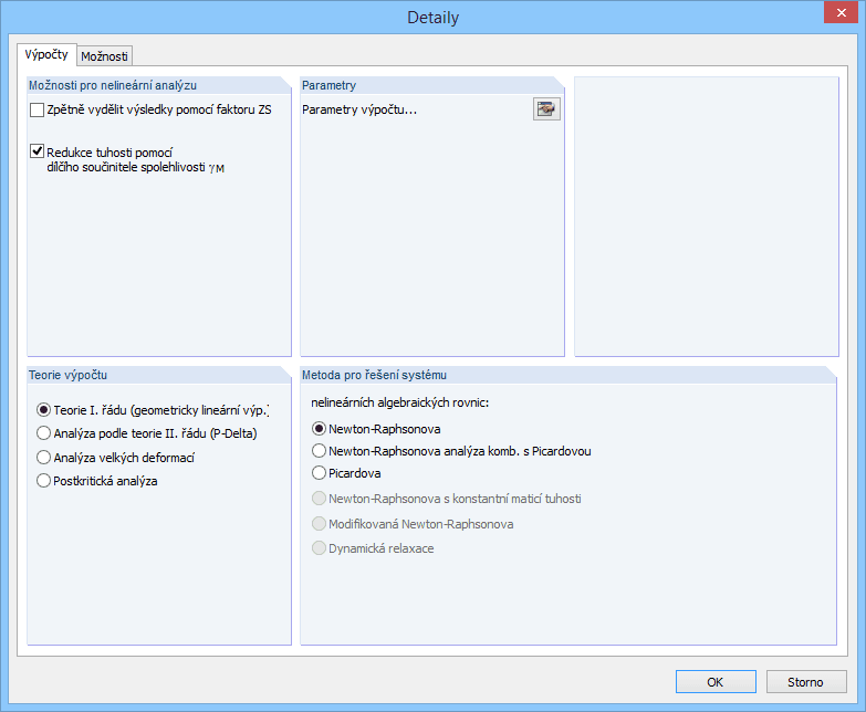 Detaileinstellungen für die Berechnung