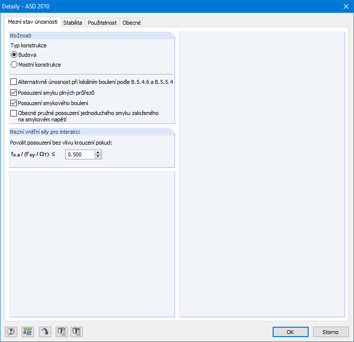 Detaileinstellungen Tragfähigkeit