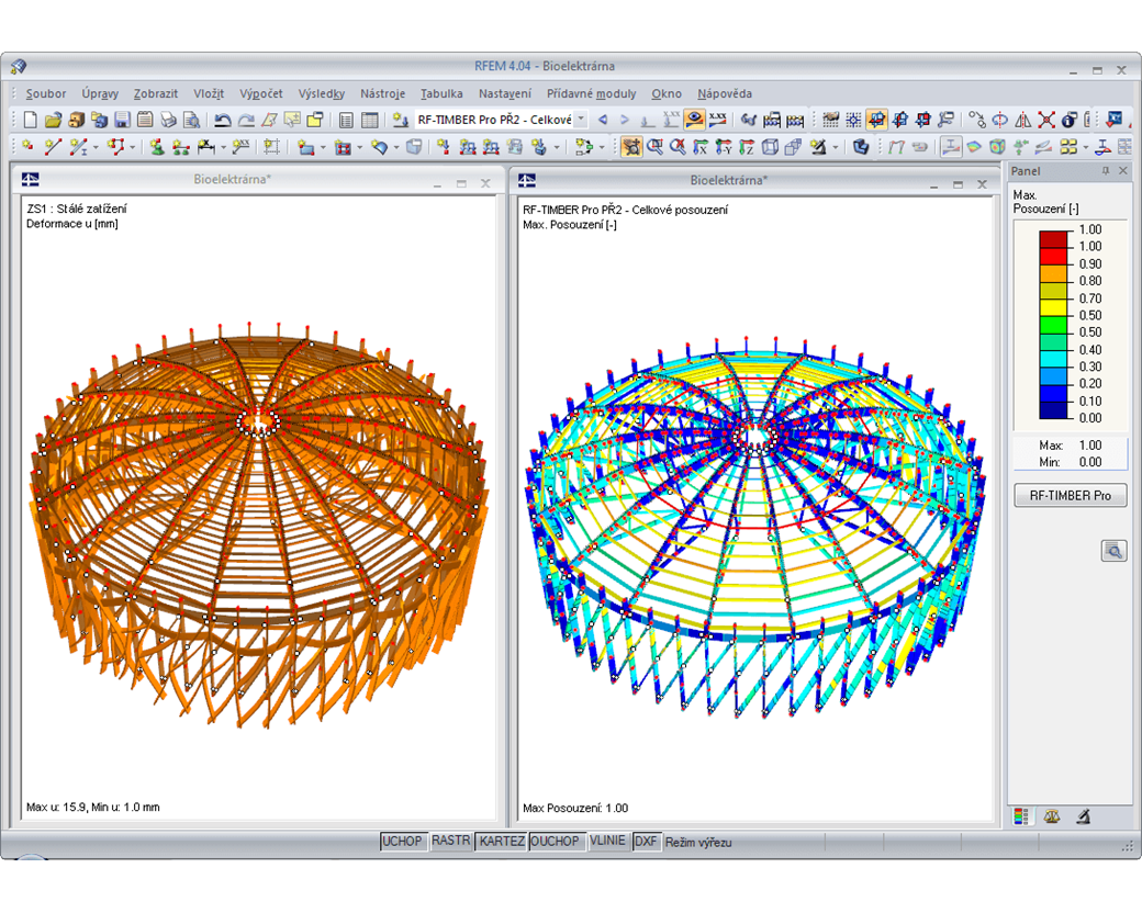Grafické porovnání výsledků z RFEMu a modulu RF-TIMBER Pro