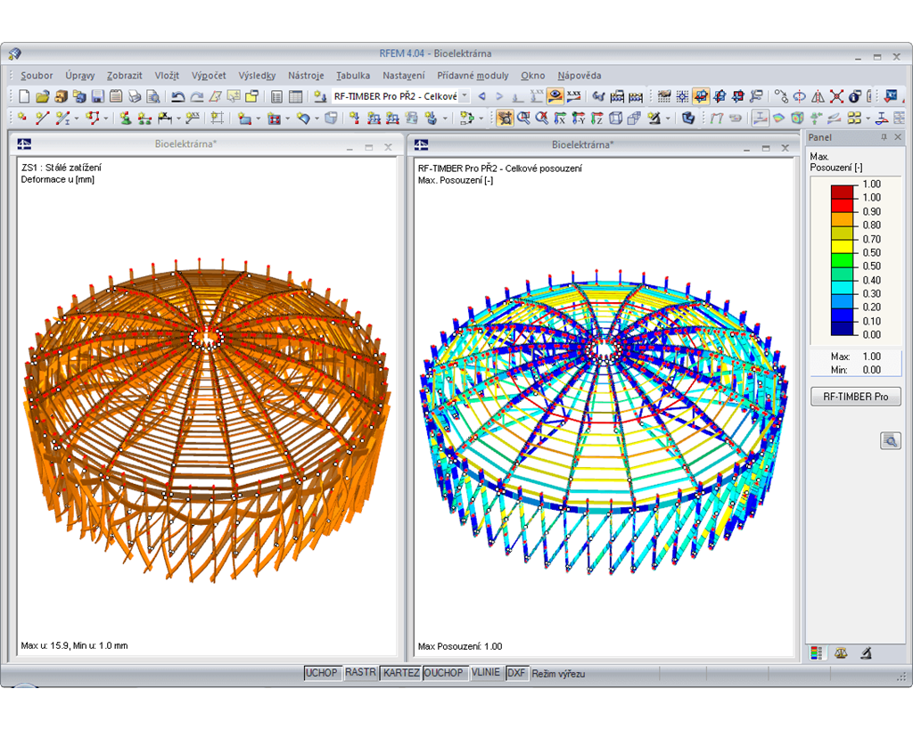 Grafické porovnání výsledků z RFEMu a modulu RF-TIMBER Pro