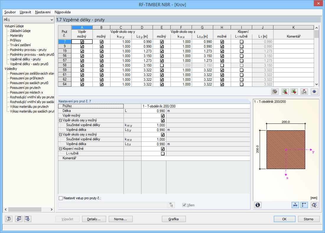 Dialog 1.7 Vzpěrné délky - pruty