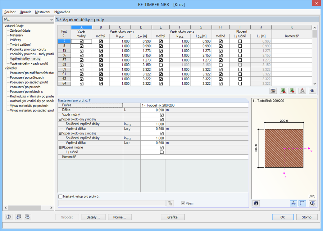 Dialog 1.7 Vzpěrné délky - pruty