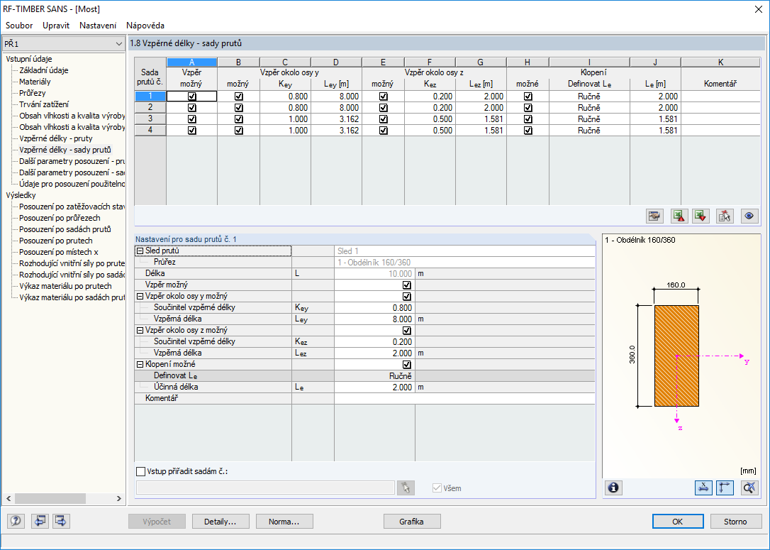 1.8 Vzpěrné délky - sady prutů
