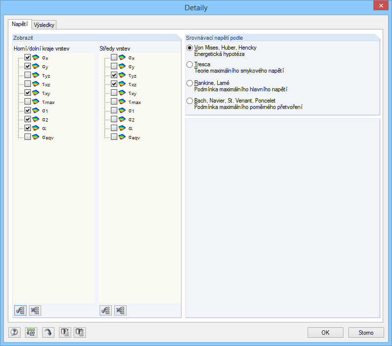 Detaileinstellungen für Spannungen