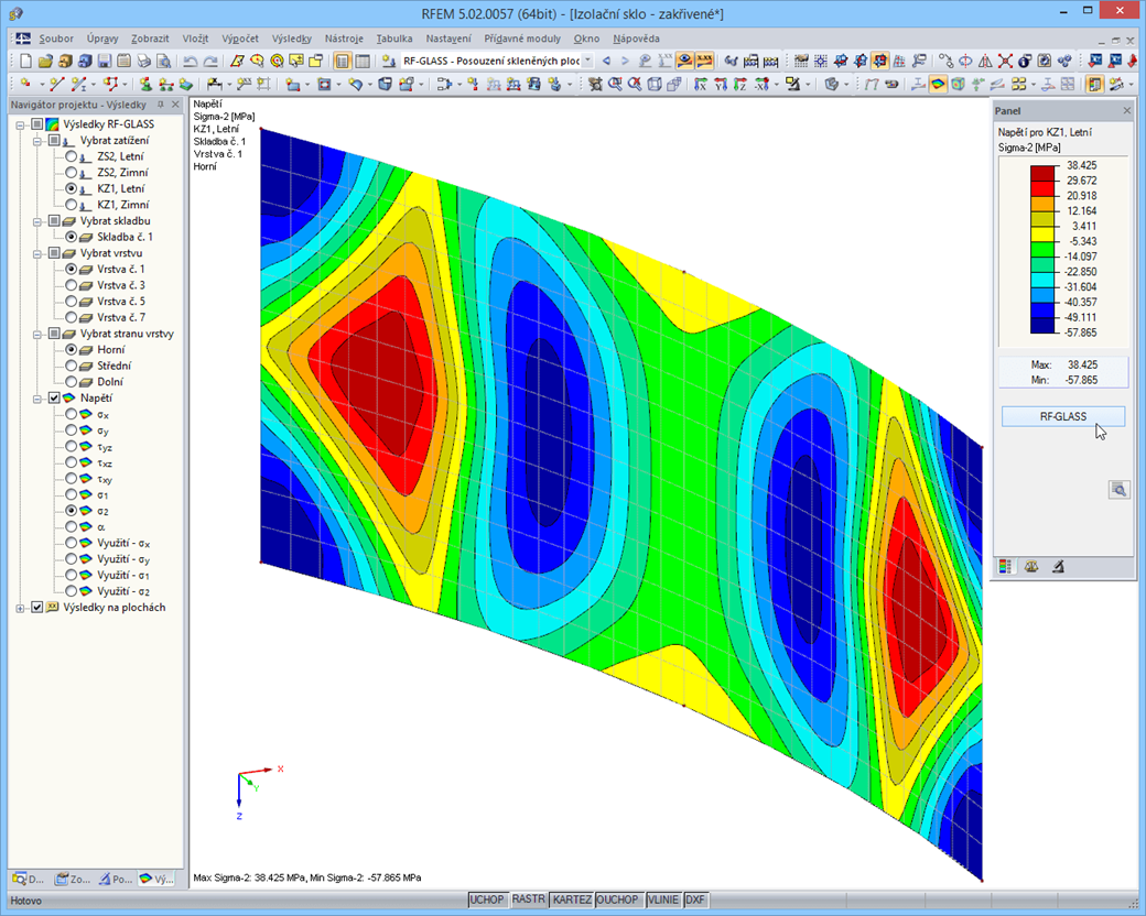 Výsledky v grafice RFEMu - Napětí