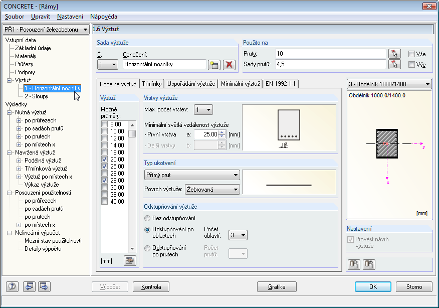 Nastavení výztuže pro sloupy