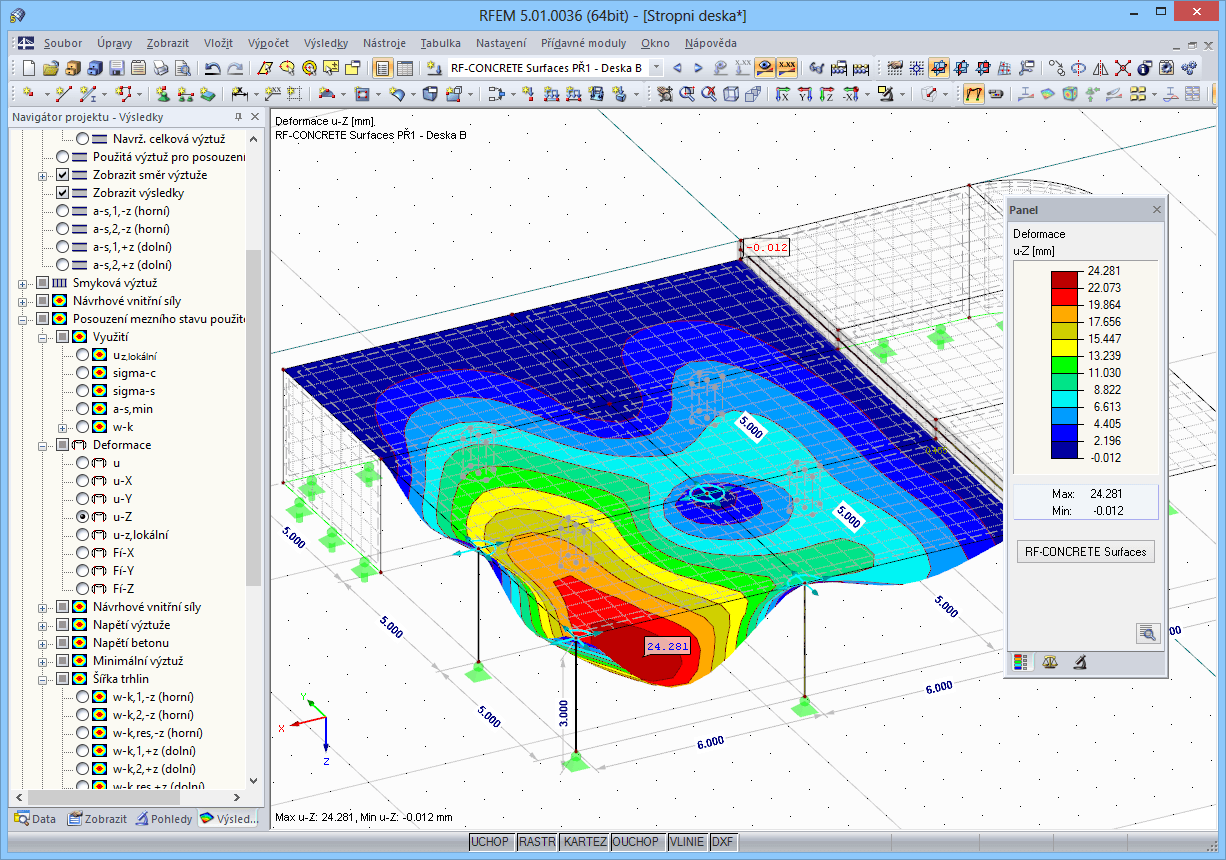 Zobrazení deformací v RFEMu