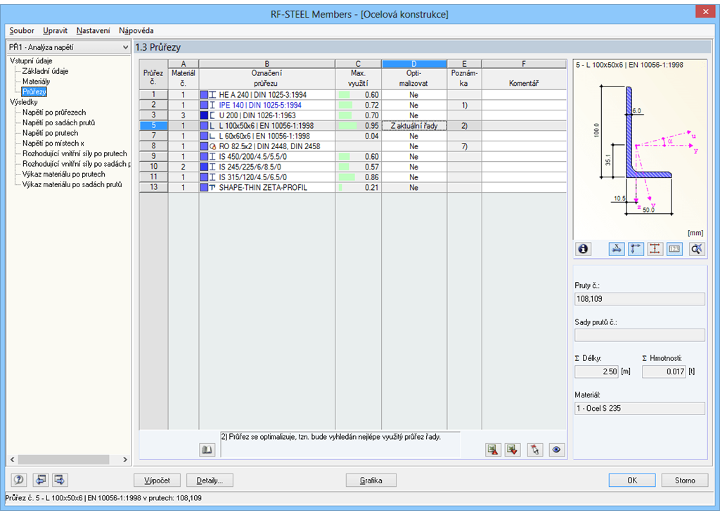 Optimierungsmöglichkeit von Querschnitten
