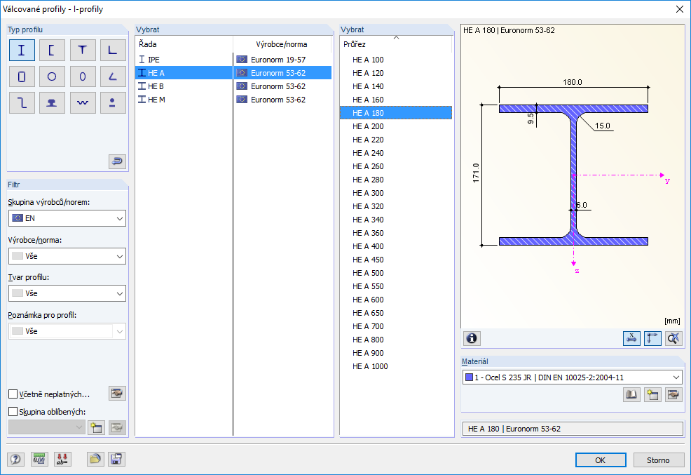 Vyberte Průřez pro posouzení