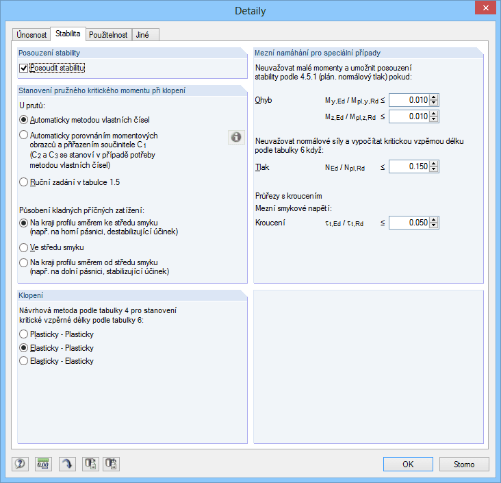 Detaileinstellungen Stabilität