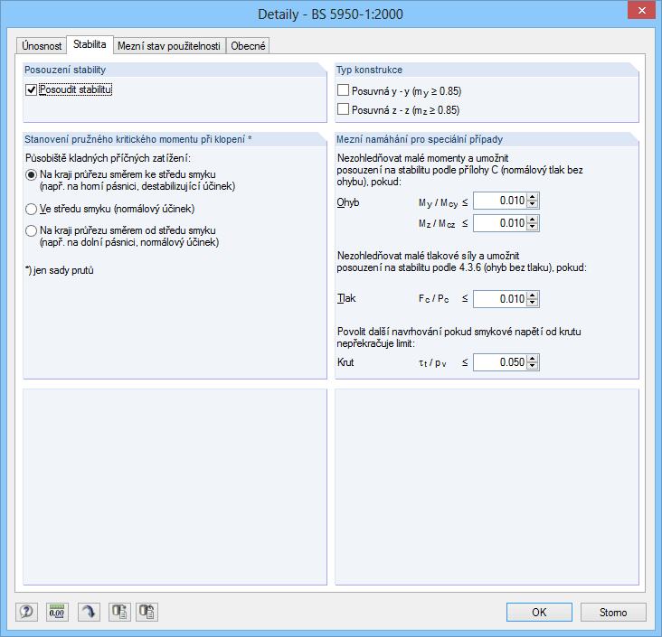 Detaileinstellungen zur Bemessung