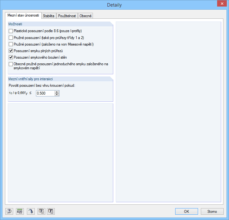 Detaileinstellungen Tragfähigkeit