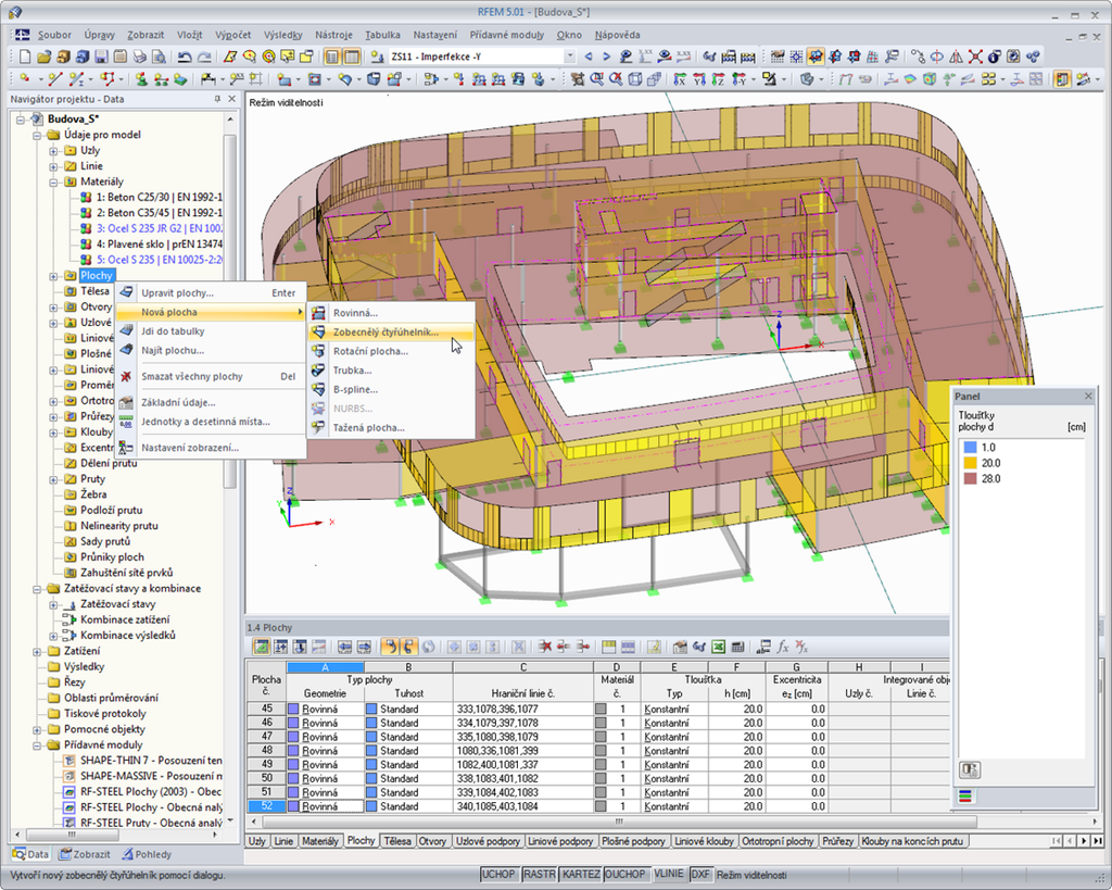 Místní nabídka v navigátoru pro vytvoření nové plochy